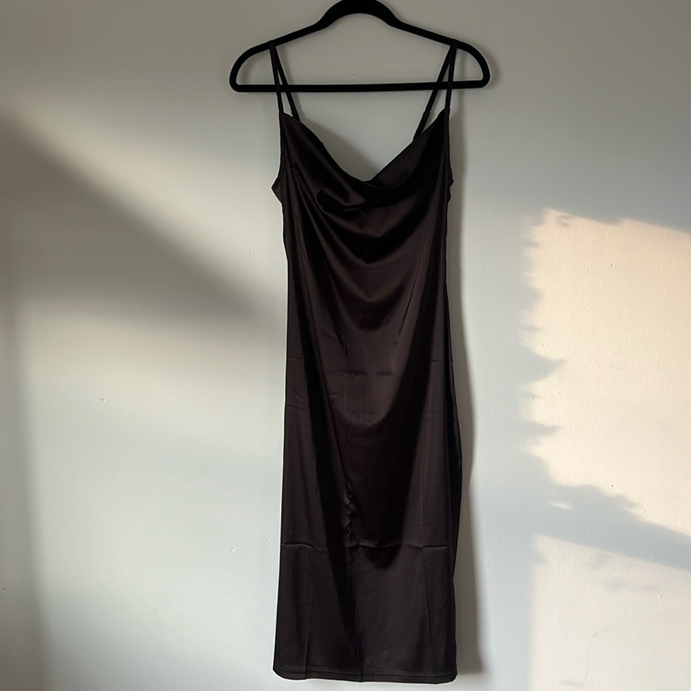 Chocolate brown satin cowl neck